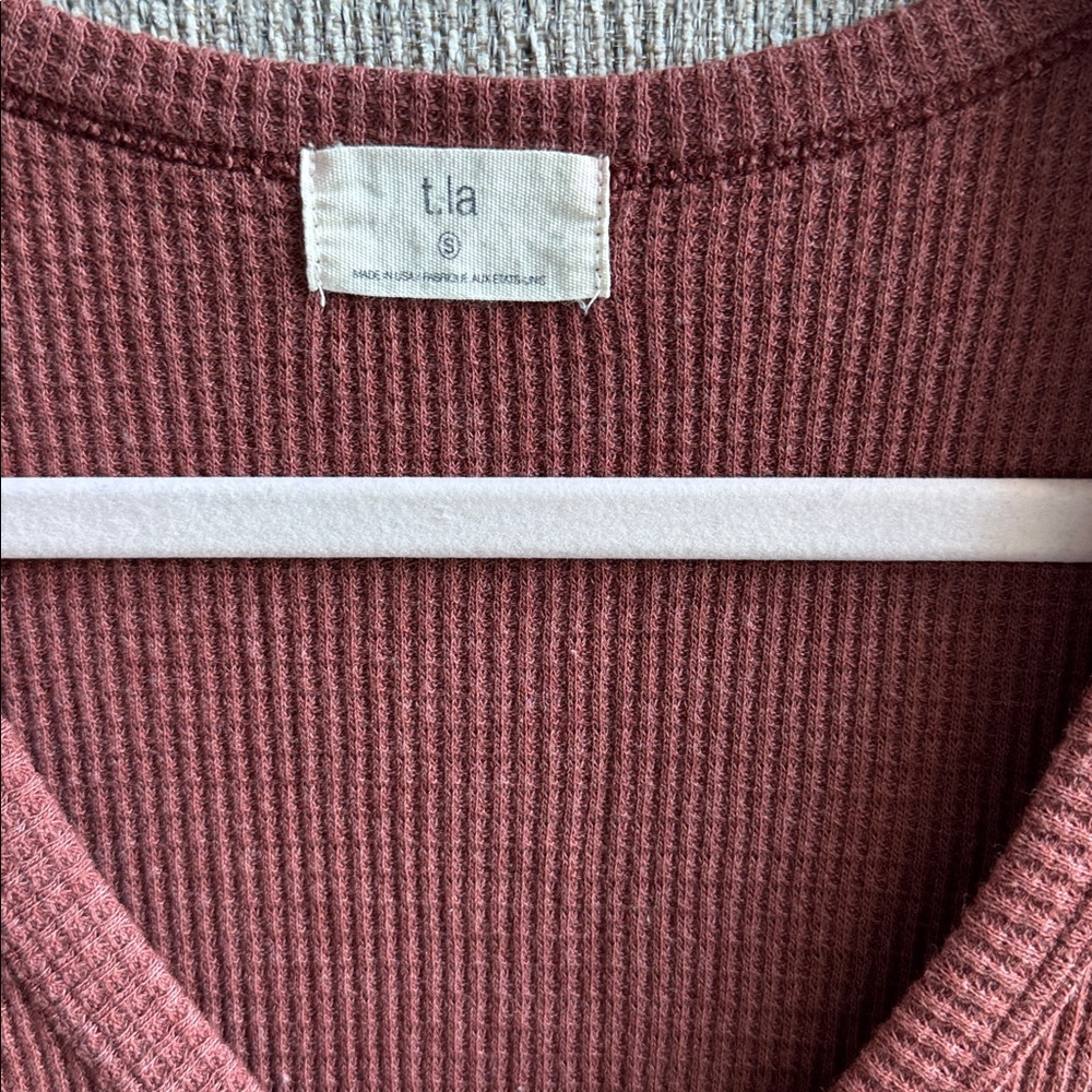 Women’s Waffle knit long sleeve top in rust - Picture 2 of 5